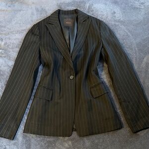 DECO Black Wool Pinstripe Blazer S Structured Tailored One Button Suit Jacket